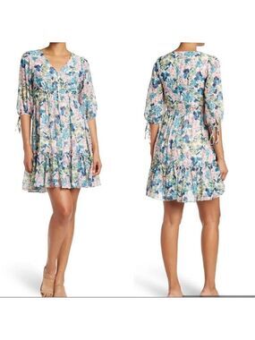 Taylor Floral Midi Dress - Blue, Pink, Green